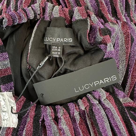 Lucy Paris Rebecca Striped Pleated Halter Midi Dress Purple NWT - Picture 14 of 16